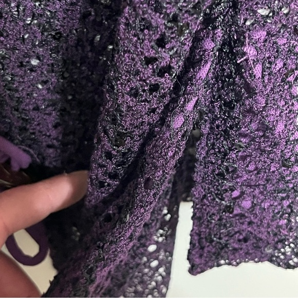 Kaktus Women's Size 2XL Purple Open-Weave Button Cover Up 3/4 Sleeves Boho-Chic - Picture 7 of 11